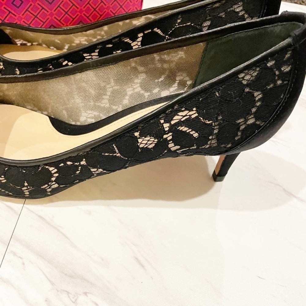 Tory Burch Glenna Pump Lace/Satin Black Size 10.5 - Picture 13 of 15